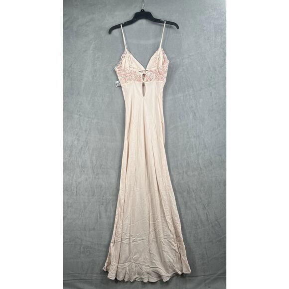 New Free People Midnight Magic Maxi Slip Dress Size XSmall Pink Beaded - Picture 7 of 15